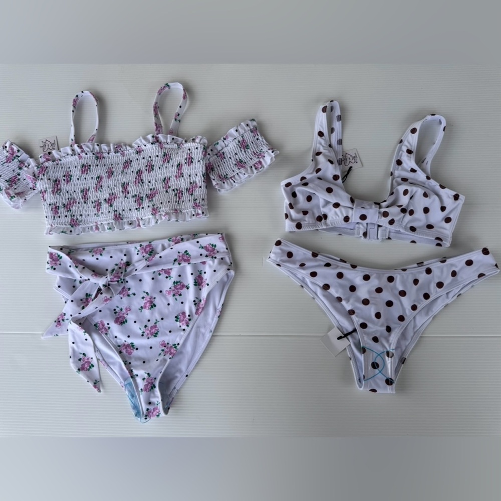 NWT ASOS Exclusive Peek & Beau Bikini Bundle Polka Dot & Floral Smocked Sz 6–8